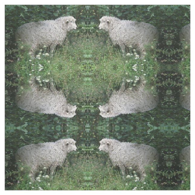 Cute Greedy Sheep Eating Patterned Animal Fabric (Swatch)