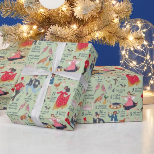 Cute Green 12 Days Christmas Traditional Classic Wrapping Paper