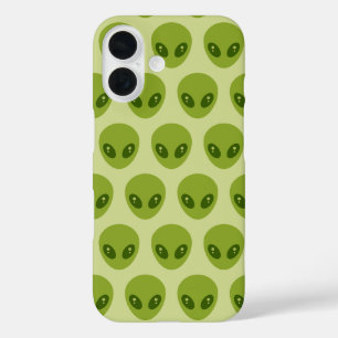 Cute Green Alien Heads Pattern iPhone 16 Case