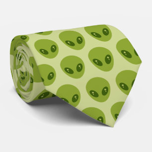 Cute Green Alien Heads Pattern Neck Tie