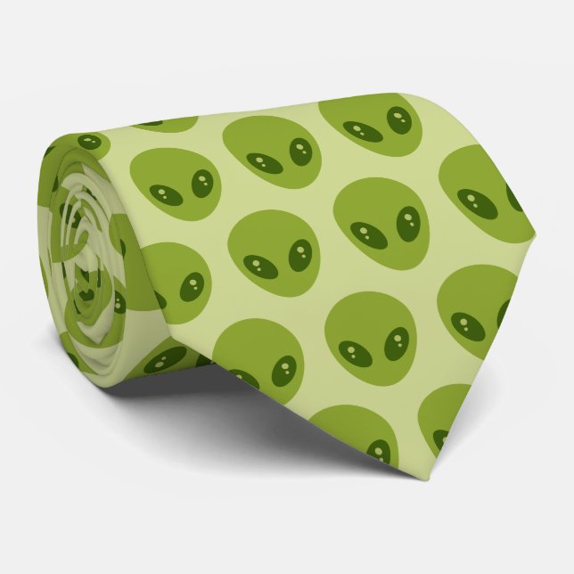 Cute Green Alien Heads Pattern Neck Tie (Rolled)