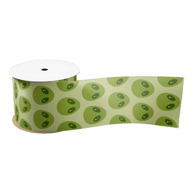 Cute Green Alien Heads Pattern Satin Ribbon (Spool)