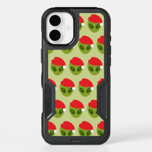 Cute Green Alien in Santa Hat Pattern iPhone 16 Plus Case