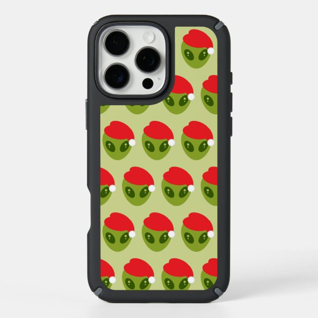 Cute Green Alien in Santa Hat Pattern Speck iPhone Case (Front)