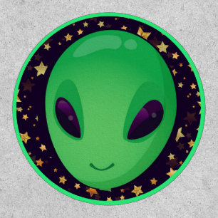 Cute Green Alien On Gold Stars Fun Patch