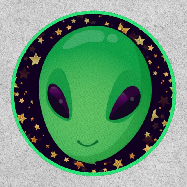 Cute Green Alien On Gold Stars Fun Patch (Front)