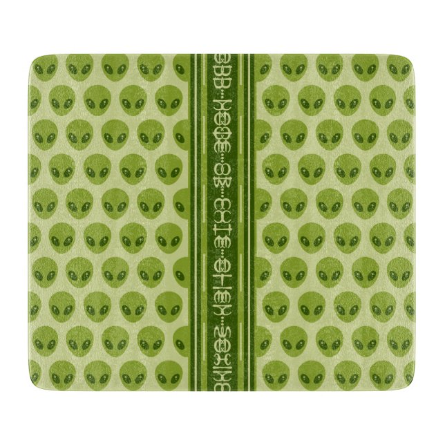 Cute Green Alien Pattern with Your Name in Glyphs Cutting Board (Front)