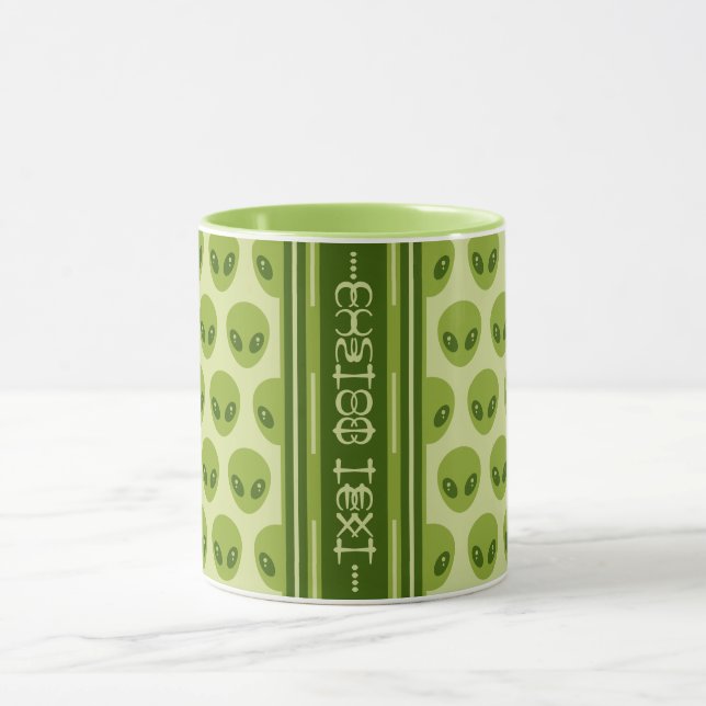 Cute Green Alien Pattern with Your Name in Glyphs Mug (Center)