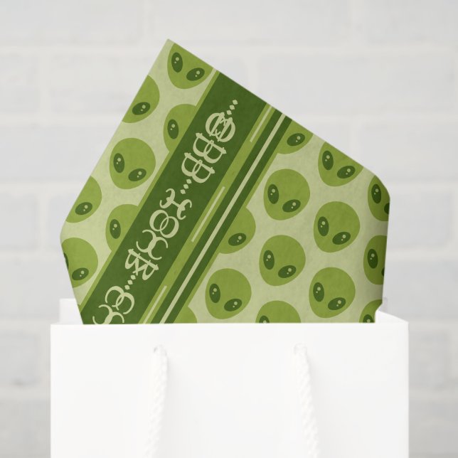 Cute Green Alien Pattern with Your Text in Glyphs Tissue Paper (Gift Bag)