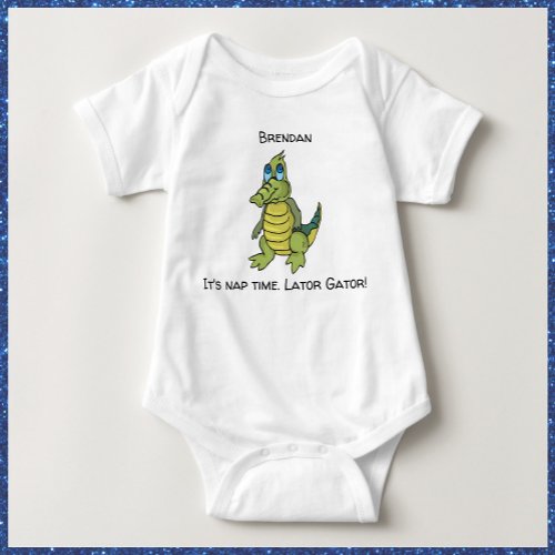 Cute Green Alligator Baby Bodysuit