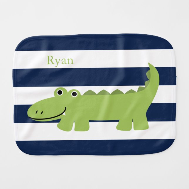 Cute Green Alligator Baby Burp Cloth (Front Horizontal)