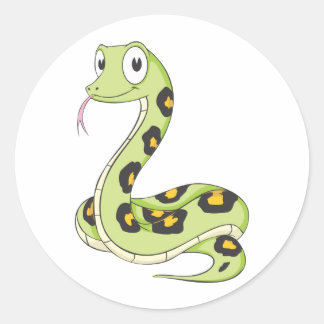 Cute Green Anaconda Snake Cartoon Classic Round Sticker