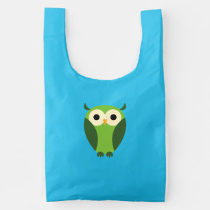 Cute Green And Beige Cartoon Owl Reusable Bag
