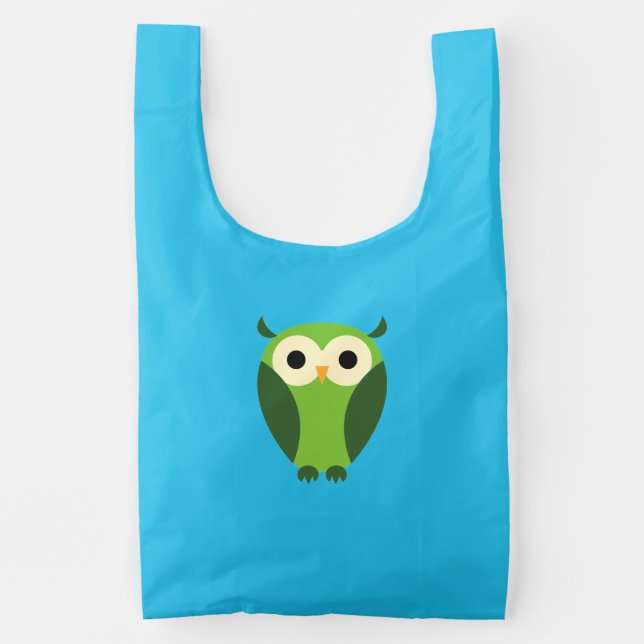 Cute Green And Beige Cartoon Owl Reusable Bag (Front)