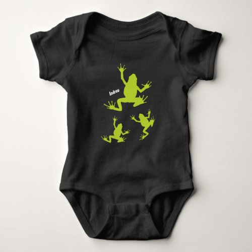 Cute Green and Black Frog Baby Bodysuit