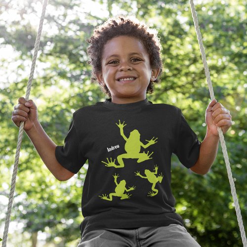 Cute Green and Black Frog Kids T_Shirt