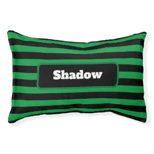 Cute Green and Black Stripes Custom Name Pet Bed
