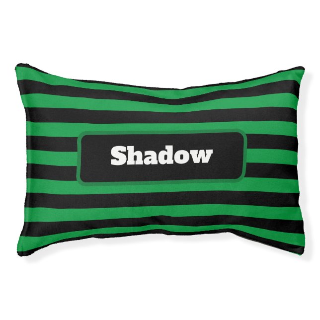 Cute Green and Black Stripes Custom Name Pet Bed (Front)