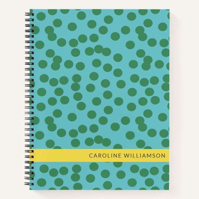 Cute Green and Blue Abstract Dots Personalized  Notebook (Front)