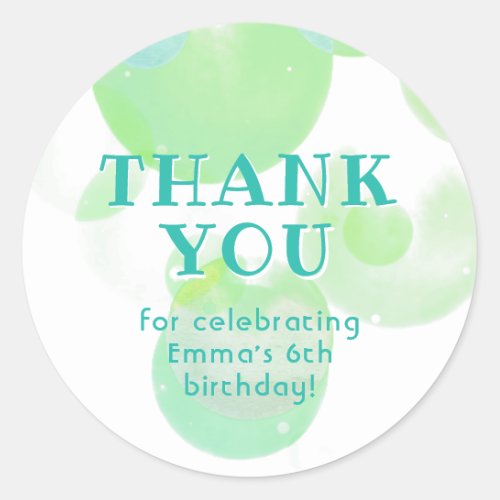 Cute Green and Blue Bubbles Birthday Thank you  Classic Round Sticker