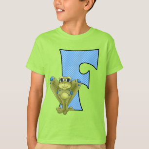 Cute Green and Blue Frog with Letter F T-Shirt