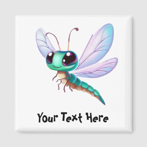 Cute Green and Gold Cartoon Dragonfly Magnet