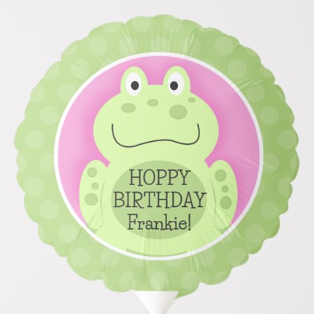 Cute Green And Pink Frog Birthday Balloon