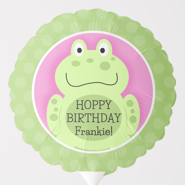 Cute Green and Pink Frog Birthday Balloon (Front)
