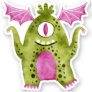 Cute Green and Pink One Eyed Monster with Wings Sticker