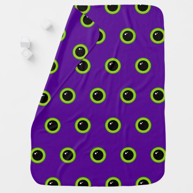Cute Green and Purple Monster Eyes Baby Blanket (In Situ)