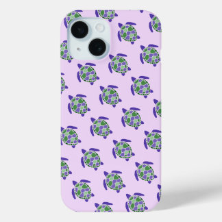 Cute Green and Purple Sea Turtle Nautical Pattern iPhone 15 Case