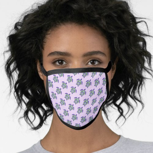 Cute Green and Purple Sea Turtle Nautical Pattern Face Mask