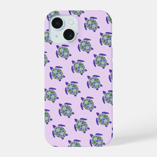 Cute Green and Purple Sea Turtle Nautical Pattern Iphone Case (Back)