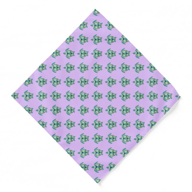 Cute Green and Purple Sea Turtle Pattern Bandana (Front)