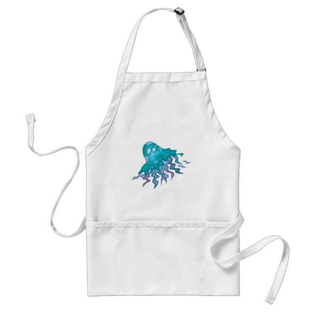 cute green and purple squid adult apron (Front)