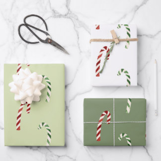Cute Green and Red Candy Canes Christmas Holiday Wrapping Paper Sheets