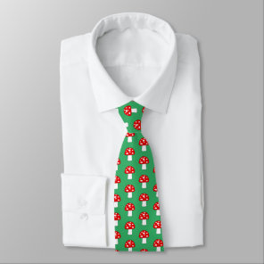 Cute green and red mushroom pattern print neck tie