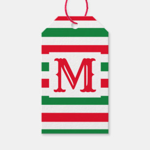 Cute Green and Red Striped Design Single Initial Gift Tags