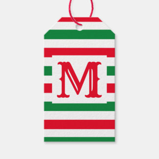 Cute Green and Red Striped Design Single Initial Gift Tags