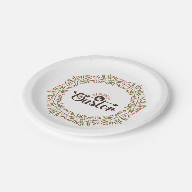 Cute Green And Red Wreath And Bunny Paper Plates (Angled)