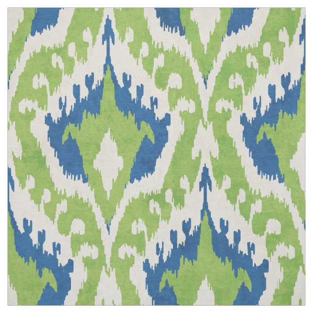 Cute green and teal blue ikat tribal pattern fabric (Swatch)