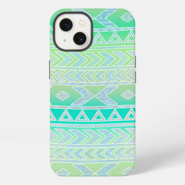 Cute Green and Turquoise Aztec Style Pattern Iphone Case (Back)