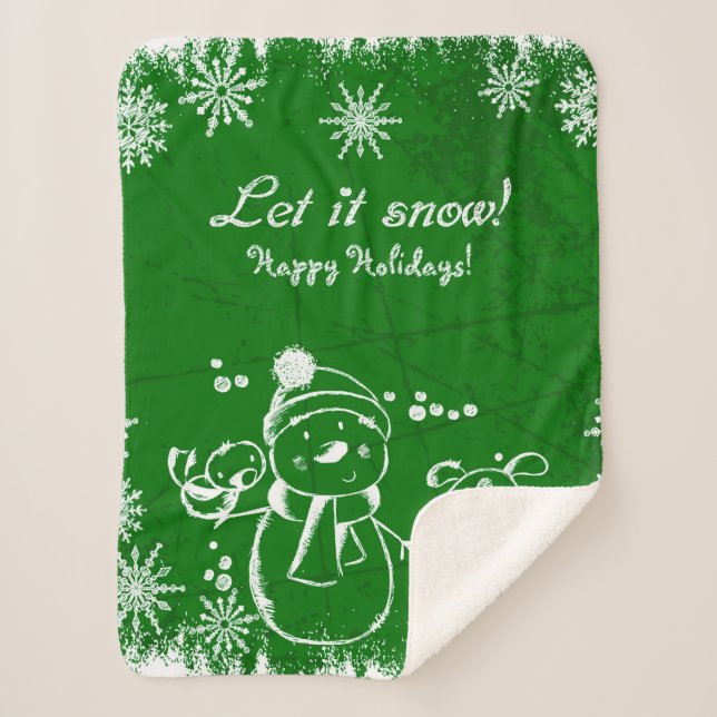Cute Green And White Christmas Illustration Sherpa Blanket (Front)