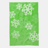 White Snowflake on Dark Green Kitchen Towel, Zazzle