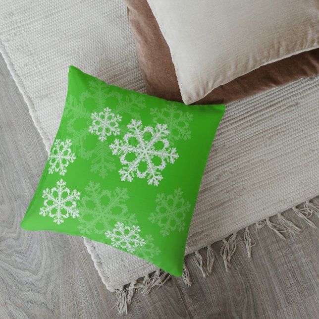 Cute green and white Christmas snowflakes Throw Pillow (Creator Uploaded)