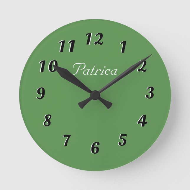 Cute Green and White Personalized Wall Clock (Front)