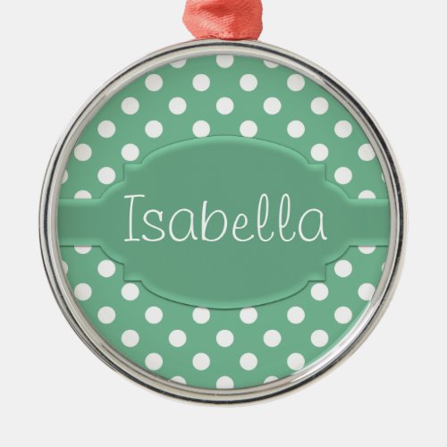 Cute Green and White Polka Dot Pattern  Nameplate Metal Ornament