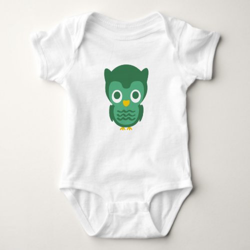 Cute Green And Yellow Cartoon Owl 2 Baby Bodysuit