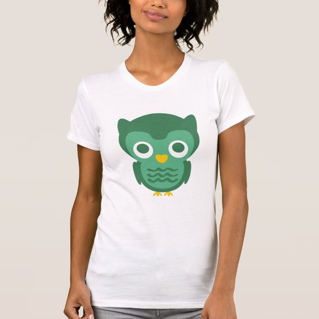 Cute Green And Yellow Cartoon Owl 2 T-Shirt (Front)