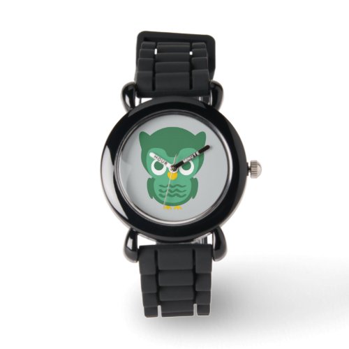 Cute Green And Yellow Cartoon Owl 2 Watch